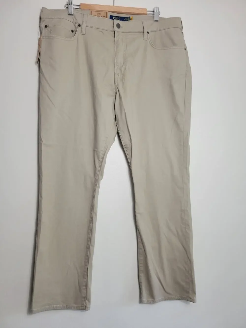 Polo Ralph Lauren Varick Slim Straight Stretch Pants Mens 38x30 Khaki Beige NWT